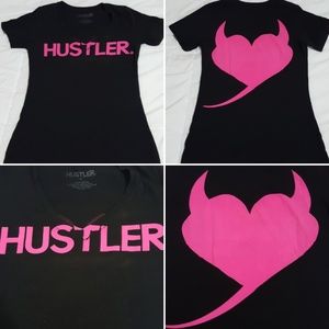 Hustler Shirt Top Tee Pink Heart Horn Print